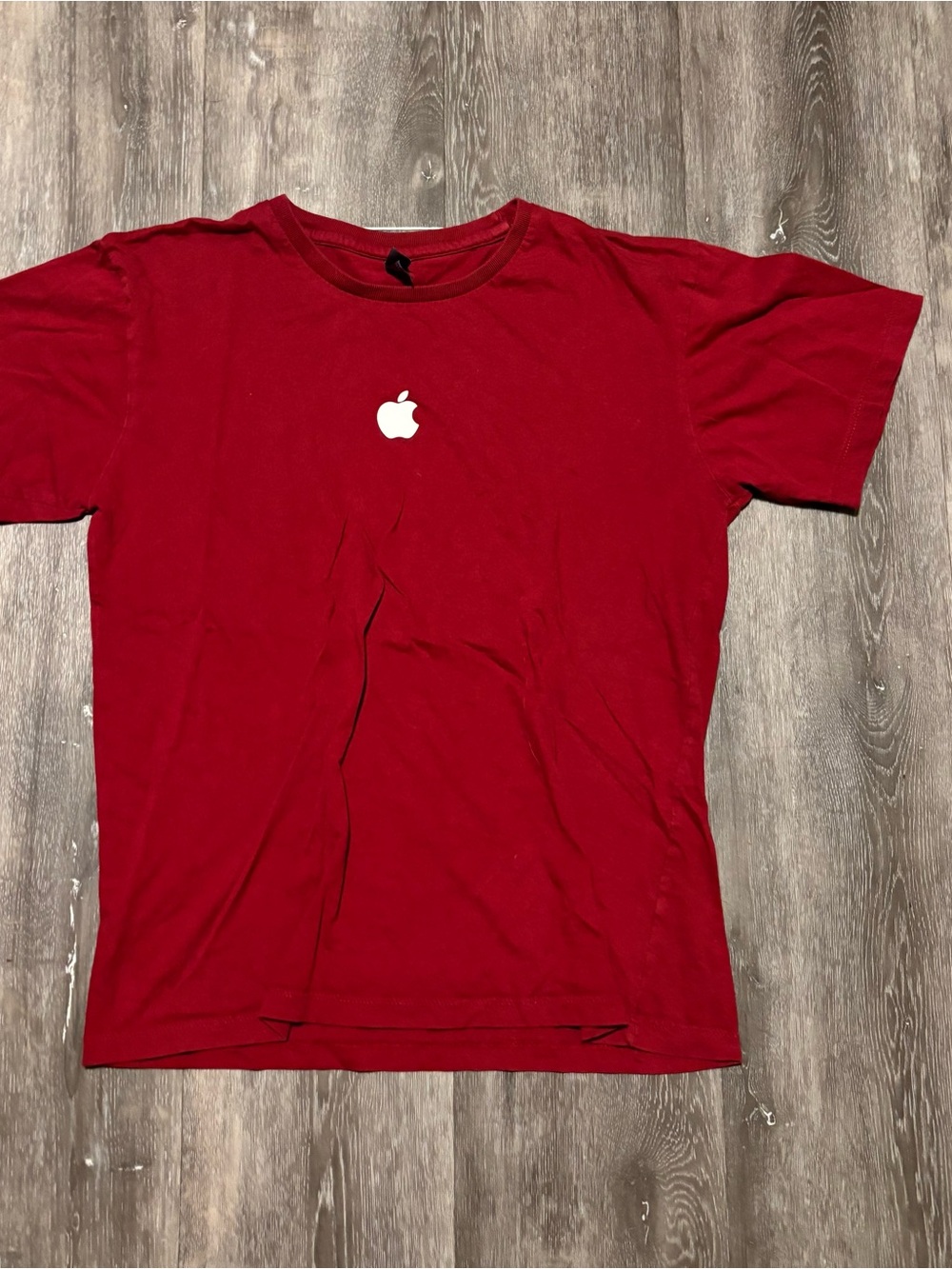 District Men's Red Crewneck T-Shirt with Small White Apple Logo